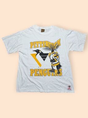 Vintage Pittsburgh Penguins 1990s T Shirt Nutmeg Mills Men’s Large White Vtg 90s